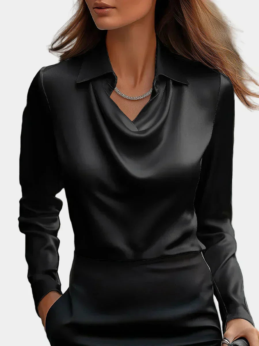 Elegantna Bela Satenska Bluza s Draper Dekolteom